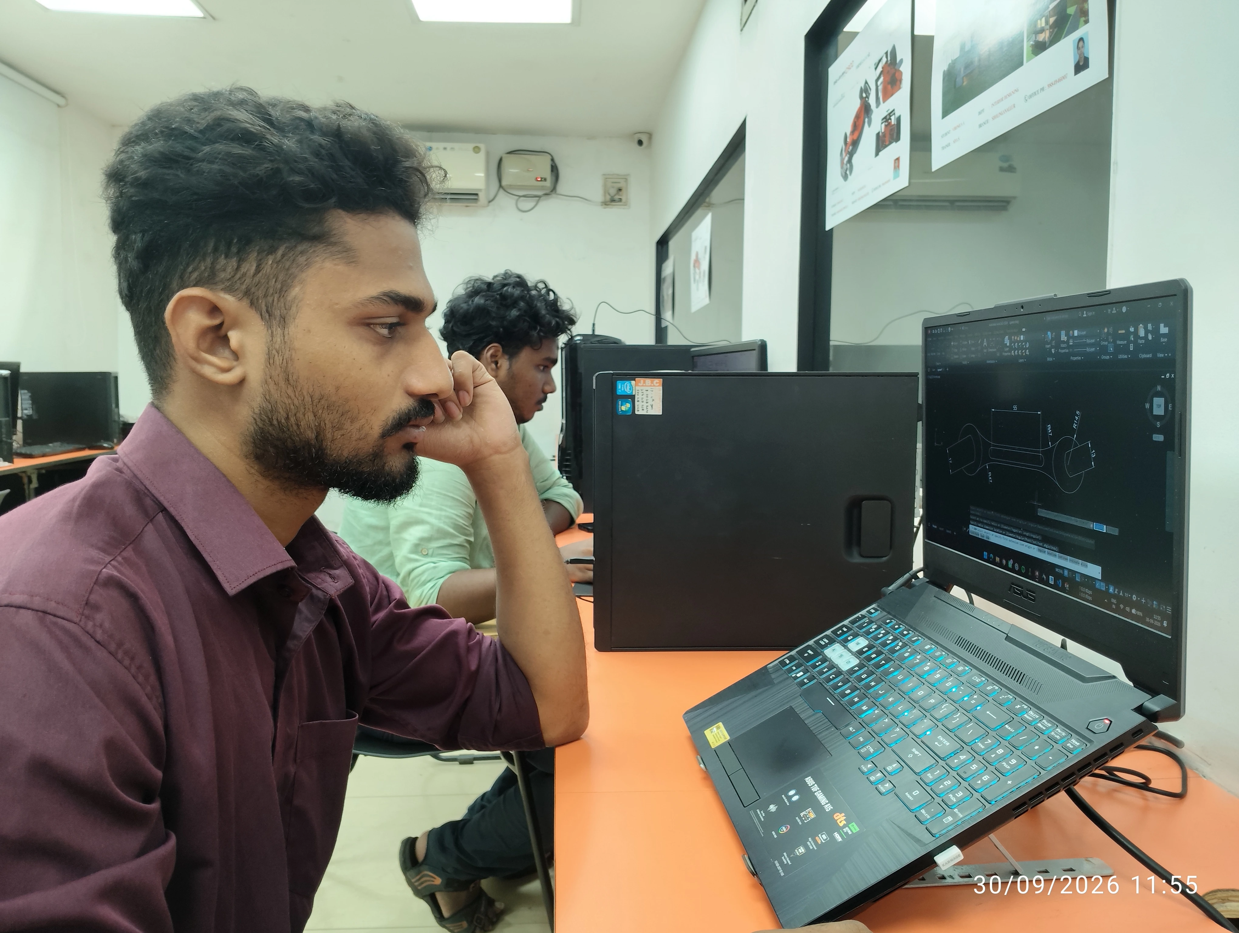 Student working on an AutoCAD Mechanical drawing at SkillCert CADD Training Centre OMR, Sholinganallur, Chennai